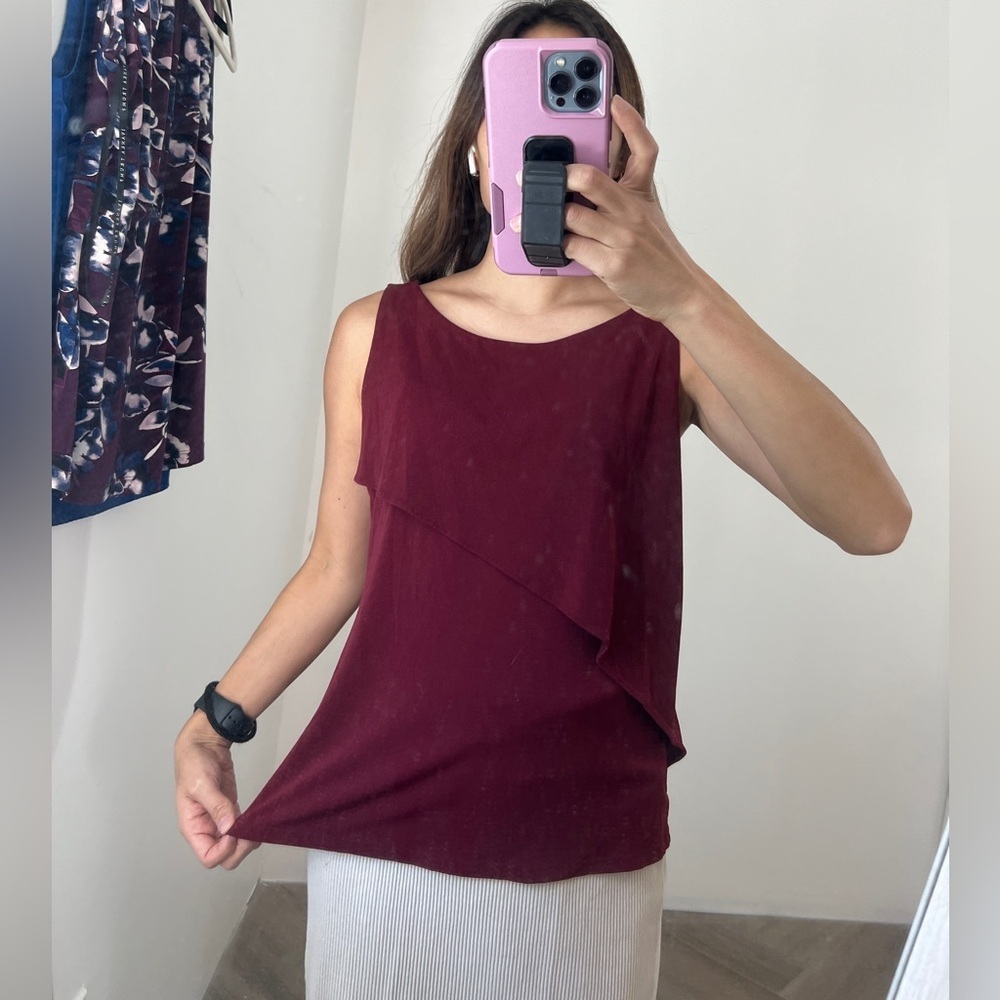 Ann Taylor Deep Red Asymmetrical Tank Top
